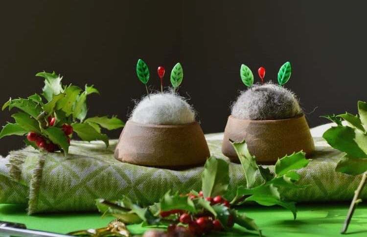 Hazelnut Ceramic Vessel and Organic Wool Pin Cushion