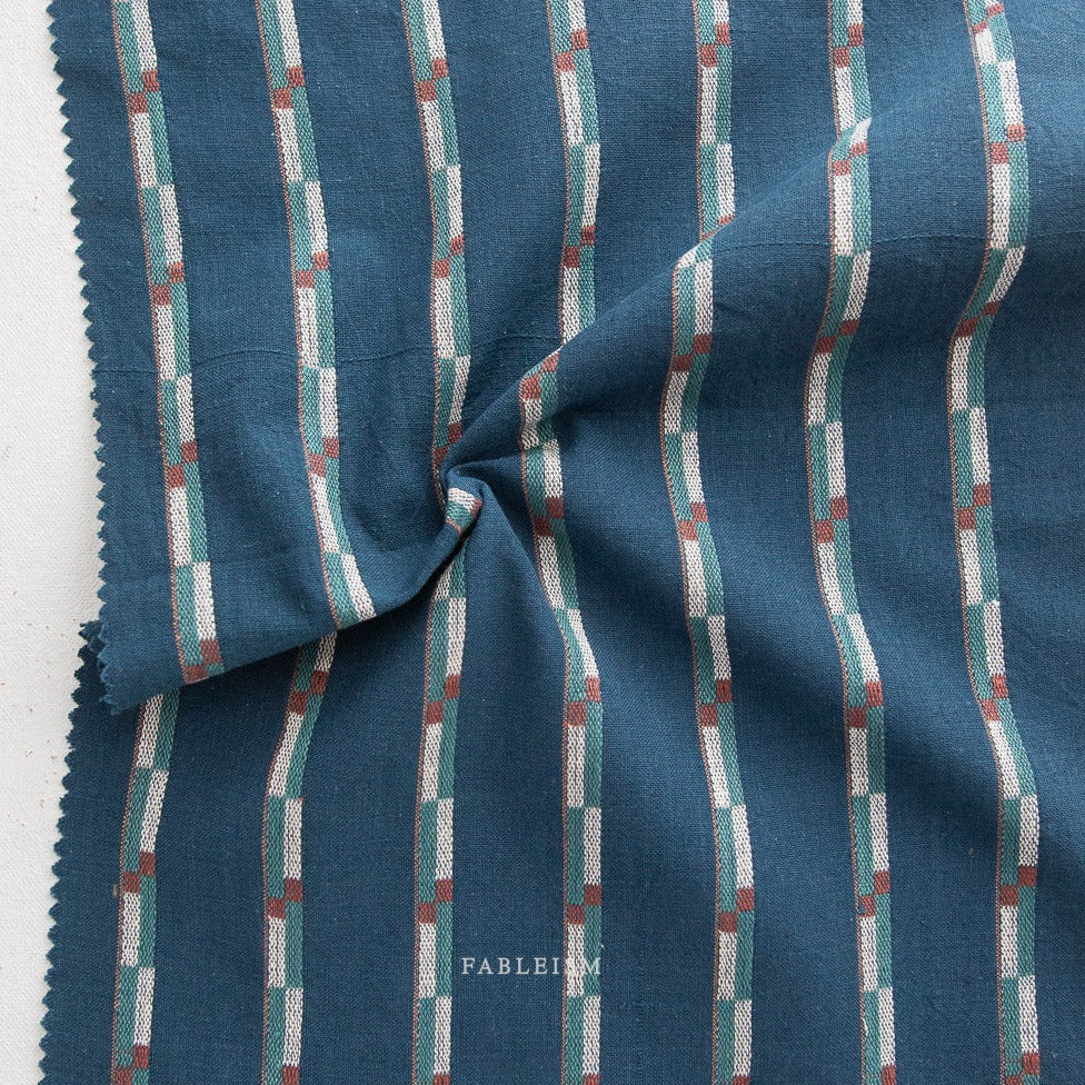Woven Cotton - Monarch Grove - Track Stripe in Navy | by Fableism