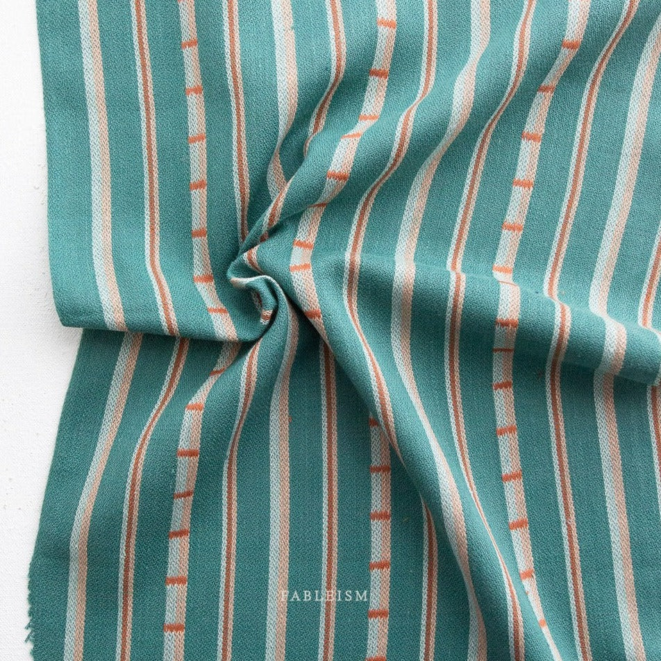 Woven Cotton - Monarch Grove - Ladder Stripe in Turquoise | by Fableism