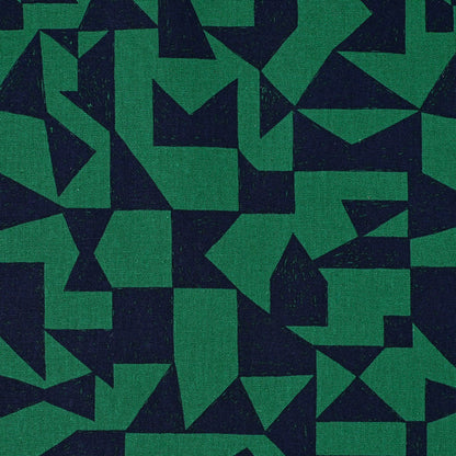 Cotton Linen Canvas - Green and Navy Patch