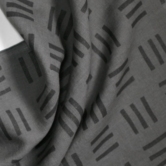 Linen - Grid in Charcoal handprinted by Willows Ship