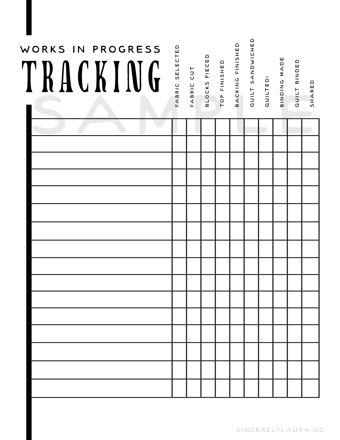 Works in Progress Tracking Chart - Digital File