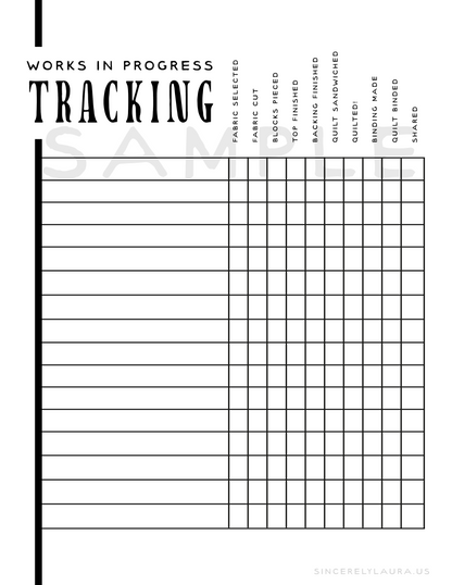 Works in Progress Tracking Chart - Digital File