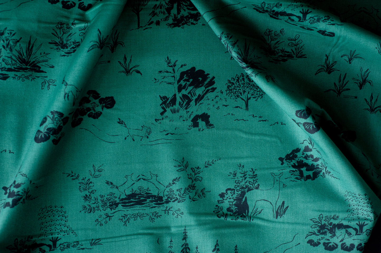 Cotton Lawn - Fox Toile Emerald by Emily Isabella - There Was A Fox - Birch Organic Fabrics
