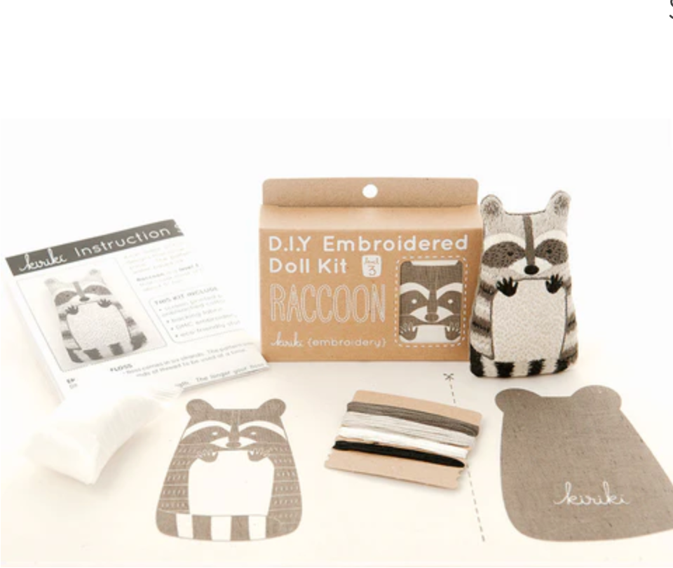 Raccoon - Embroidery Doll Kit by Kiriki Press